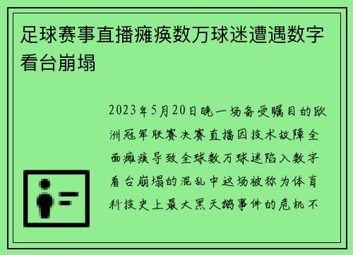足球赛事直播瘫痪数万球迷遭遇数字看台崩塌